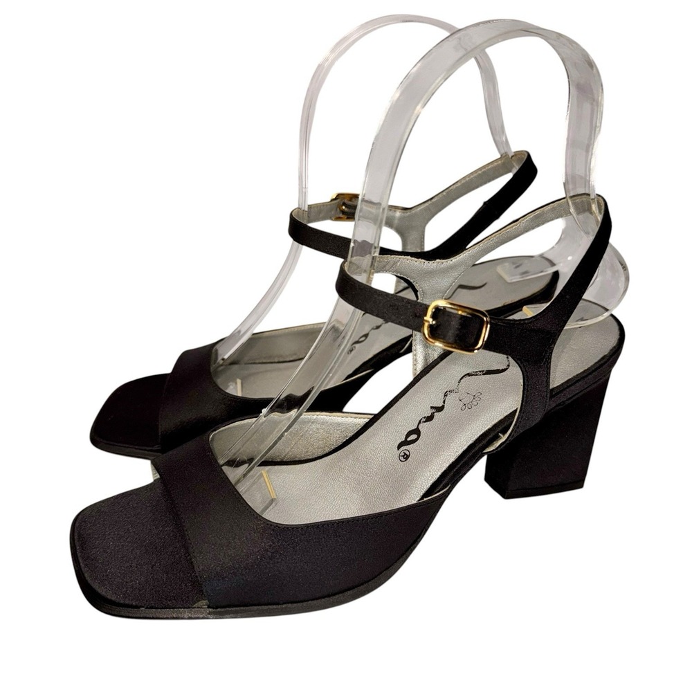 Nina Womens Black Slingback Heels Open Toe Ankle Strap Buckle Solid Sz 6.5 M - Picture 2 of 7